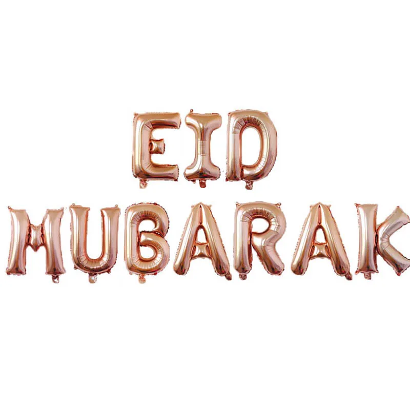 

FEESTIGO 16inch EID MUBARAK Foil Balloons Gold Letter Balloons Decorations For Eid al-firt Party Rose Gold Silver EID Balloons