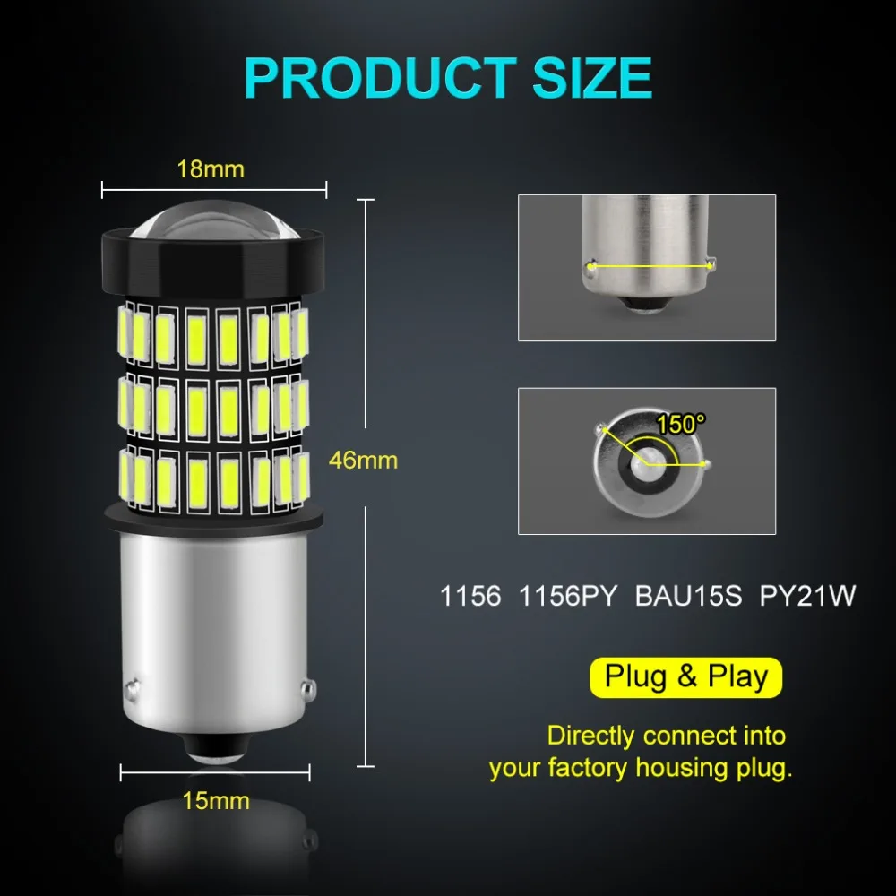 2 шт. 1156 BA15S P21W LED BAU15S PY21W светодиодные лампы R5W R10W 12V Белый Красный Янтарный