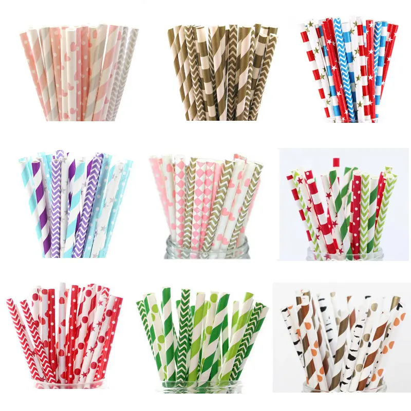Соломинки бумажные разноцветные для дня рождения свадьбы детского душа 25 шт.