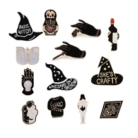 fashion witch enamel pins wizard hat hand skull doll cartoon brooches clothes denim lapel pin bag badges punk jewelry for women