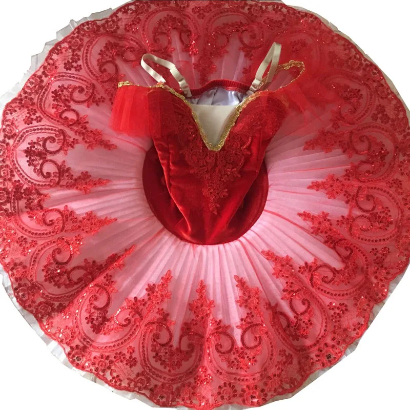New Children Plattered Tutu Ballet Skirt Red Pettiskirt Swan Lake Show Dance Performance Costume - Цвет: red tutu
