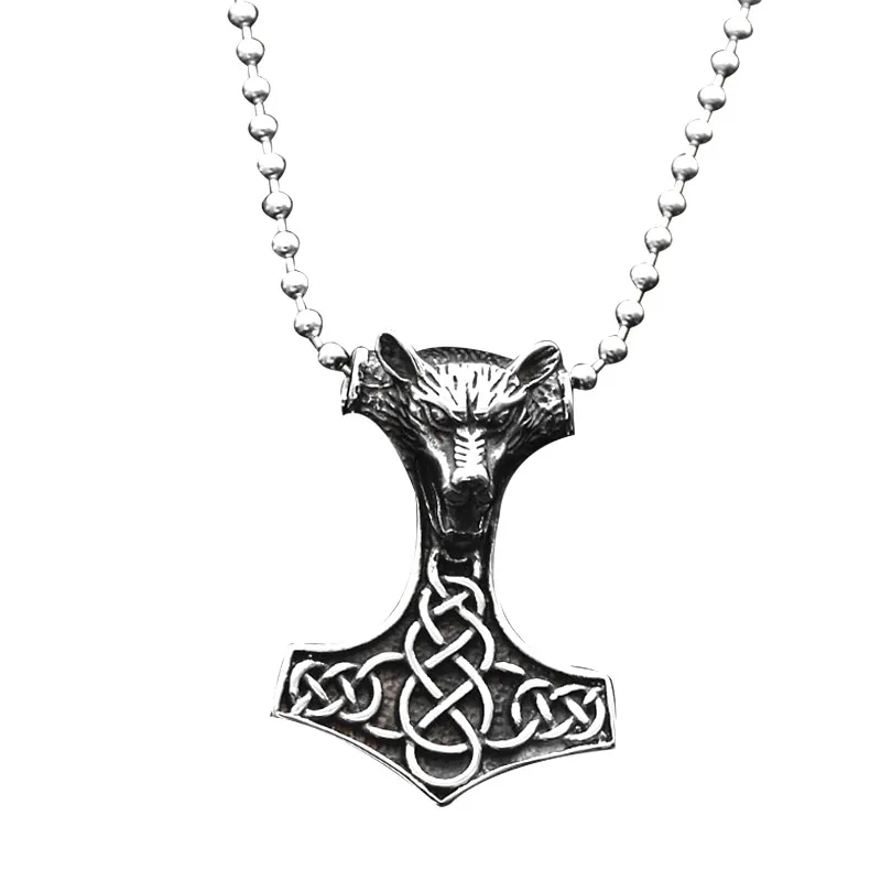 KLDY Norse Викинг волк кулон ожерелье для мужчин из нержавеющей стали Thor's Hammer Mjolnir