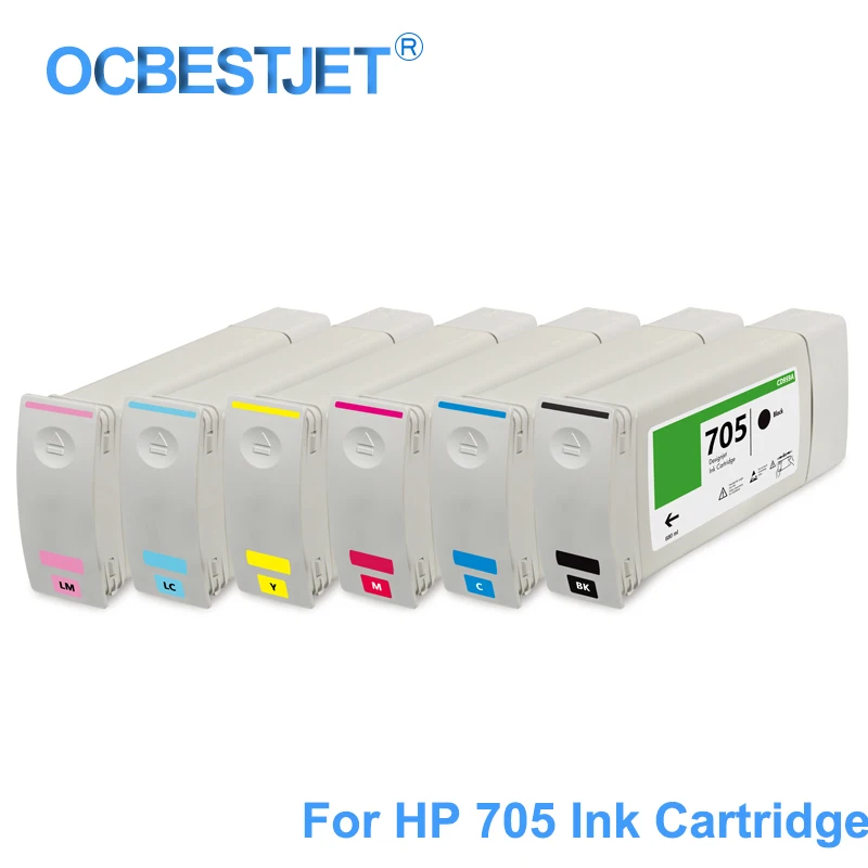 

[Сторонний бренд] 6 цветов/Набор для HP 705, сменный чернильный картридж для принтера HP DesignJet 5100, CD959A, CD960A 680