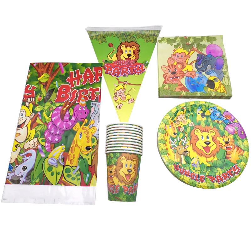 

51pcs/lot Jungle Animals Theme Birthday Party Banner Baby Shower Plates Cups Tablecloth Kids Favors Napkins Decora Tableware Set
