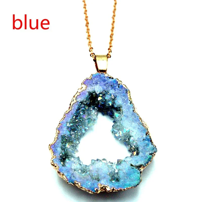 Новый модный геометрический естественный неправильной формы Rock Druzy Stone ожерелье