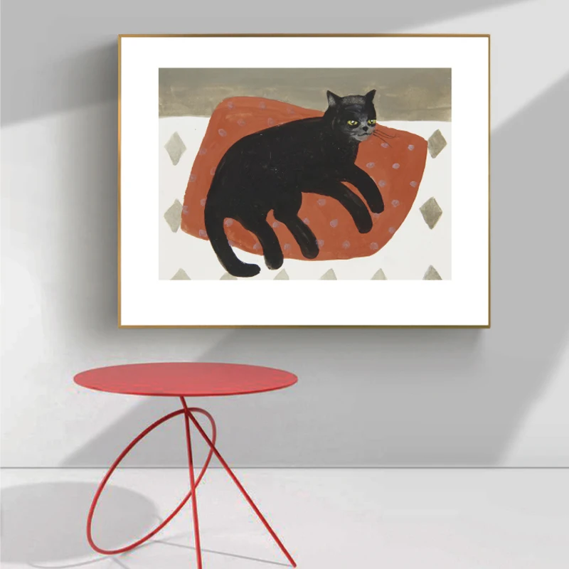 Картина на стену в скандинавском стиле с изображением кошки и цветов|Рисование