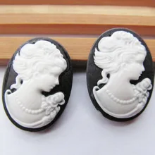 20pcs 18mmx25mm White-Black Oval Flatback Resin Beauty Head Lady Cameo Charm Finding,Phone Decoration Kit,DIY Accessory Jewellry
