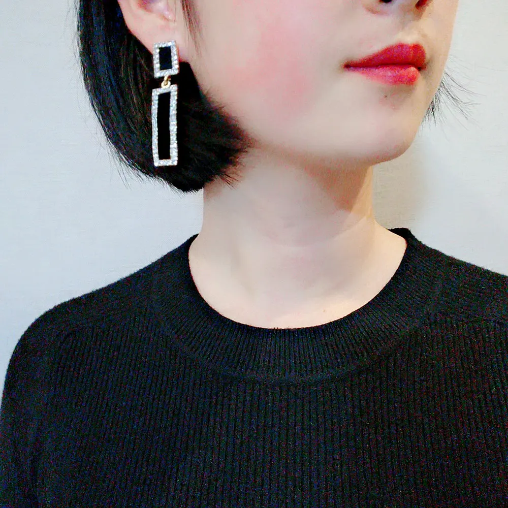 Trendy Simple Style Long Drop Earring for Women Gold Color Crystal Geometric Square Dangle Earrings Brincos Female Jewelry WX192 | Украшения
