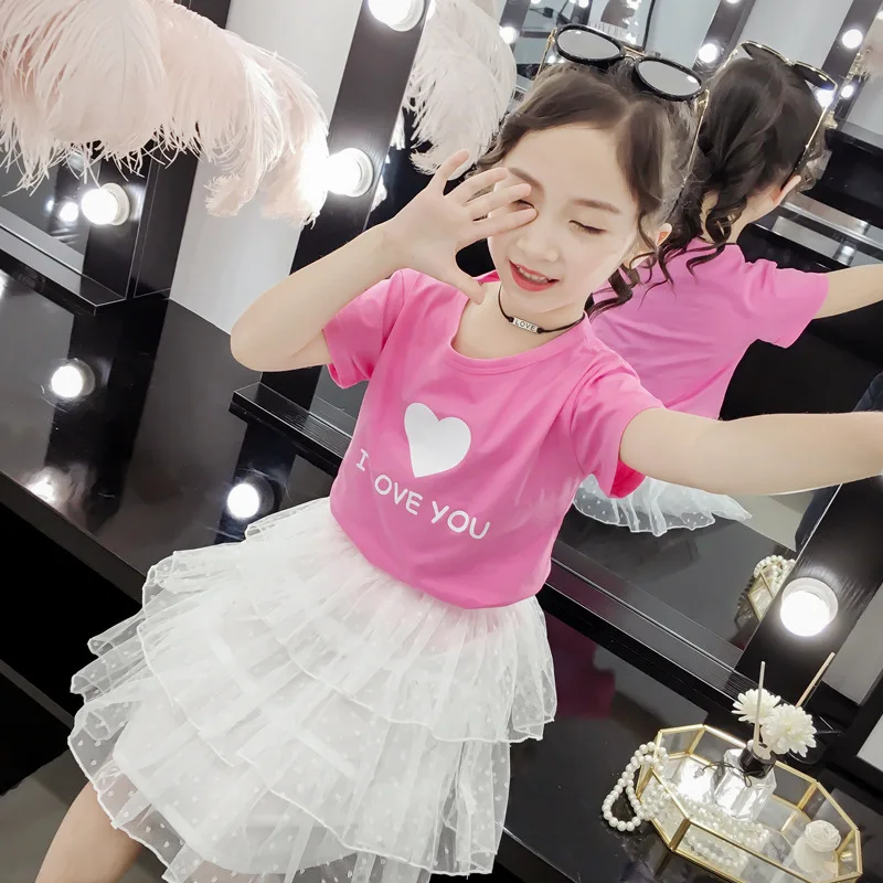 FZFS-TZ01 Children's Suit 2019 Girls'Loving Yarn Skirt Two Kids' Fashion and Leisure Suits | Детская одежда и обувь