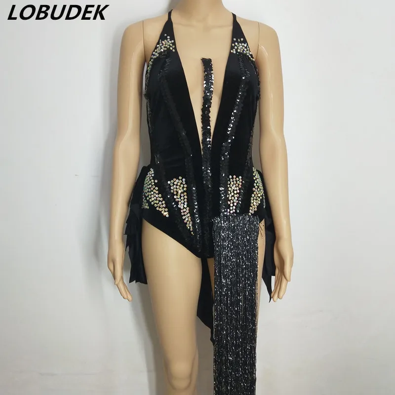 Бархатное боди с блестками и V образным вырезом|ds costume|sequin bodysuitstage performance |