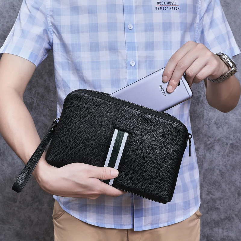 BAQI Brand Men Handbags Men Wallets Clutch Bag Genuine Leather Cowhide High Quality 2019 Fashion Ipad Bag Men Card Holder Casual
