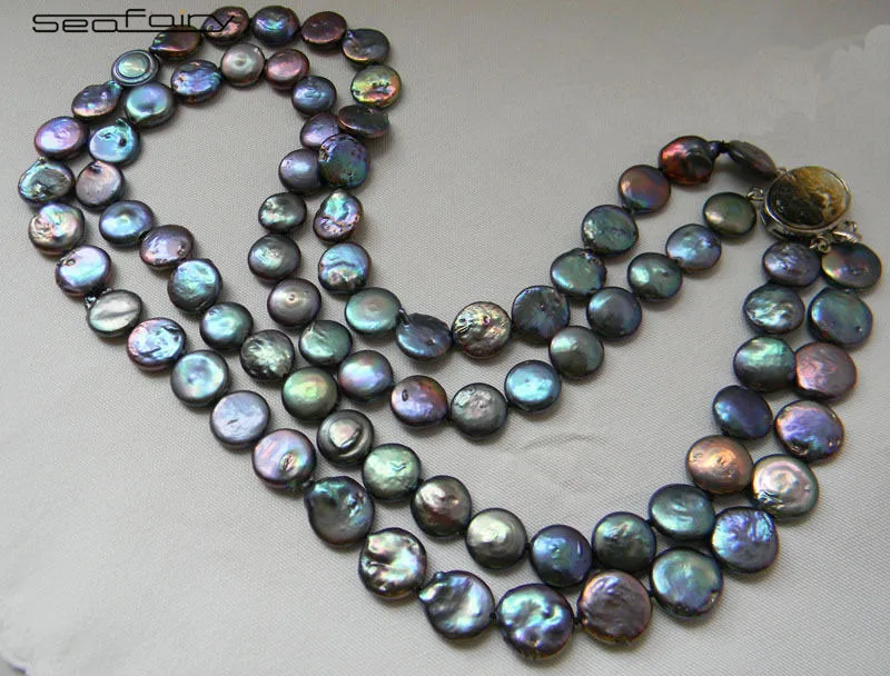 13-14MM Black Coin freshwater Cultured Pearl Necklace 35&quot | Украшения и аксессуары