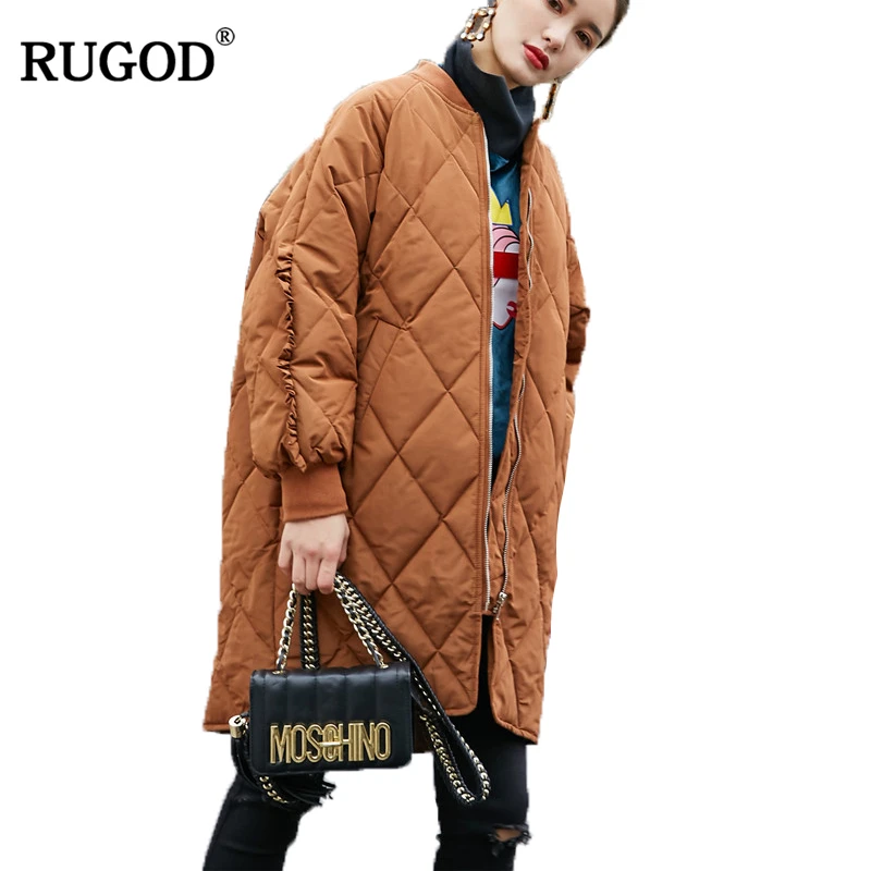 RUGOD модный однотонный длинный женский пуховик с длинным рукавом на молнии зимняя
