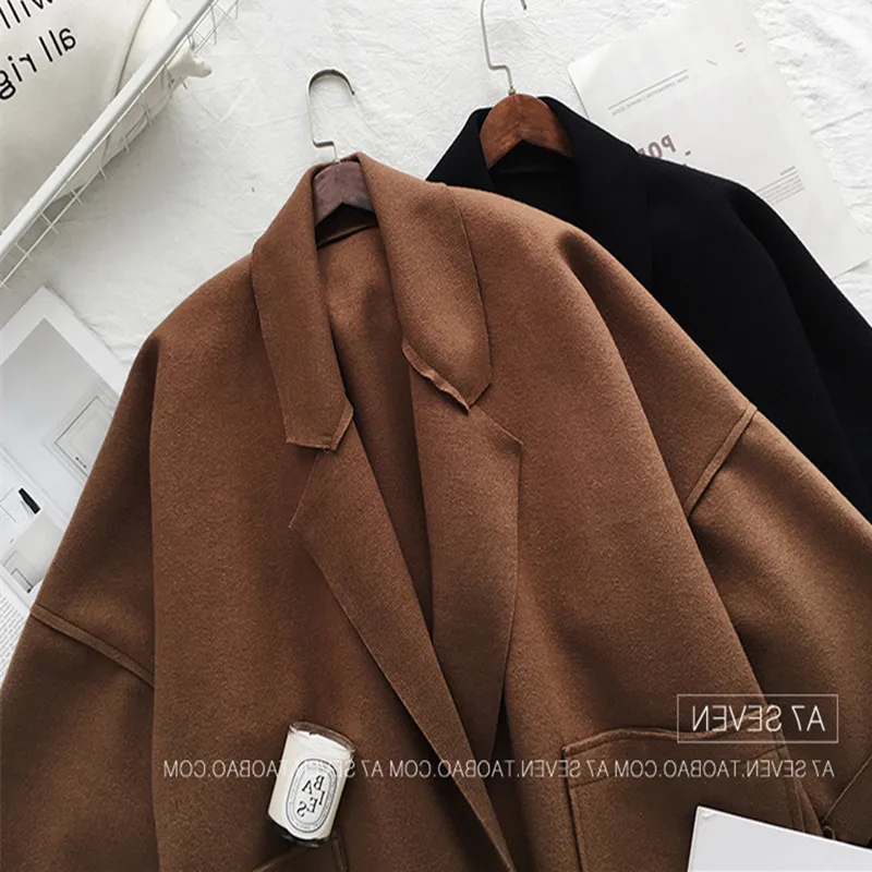 New Autumn Winter Women Coats Plus Size Fashion Loose Turn-Down Collar Solid Cloak Woolen Blends Coat For Larger Outerwear | Женская