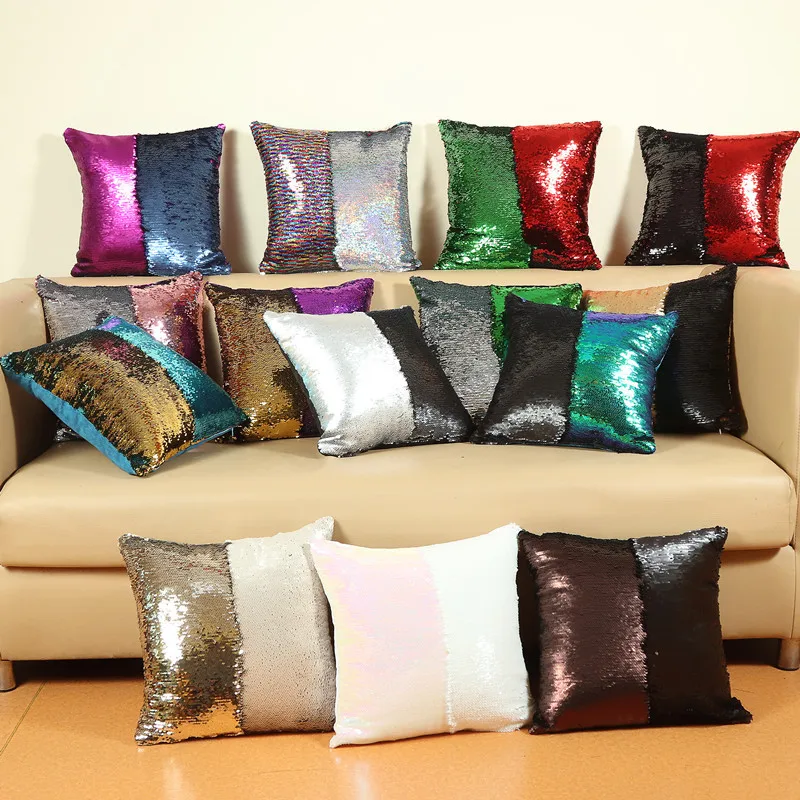 

Size 40*40cm DIY Mermaid Sequin Cushion Magical Pillowcase Color Changing Reversible Pillow Case