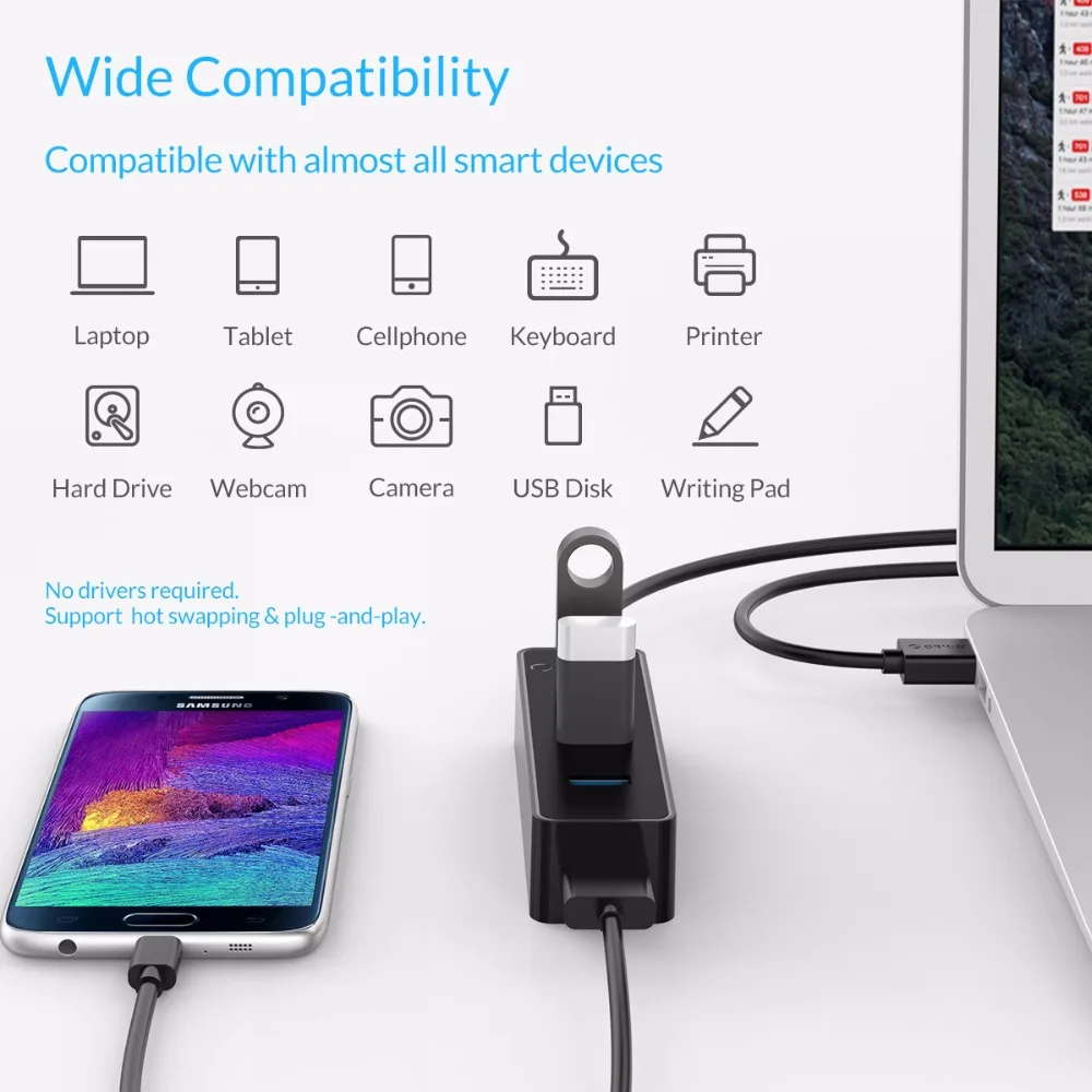 ORICO W5PH4 4 порта USB 3 0 концентратор для ноутбука/ультрабука с микросхемой VL812 новый