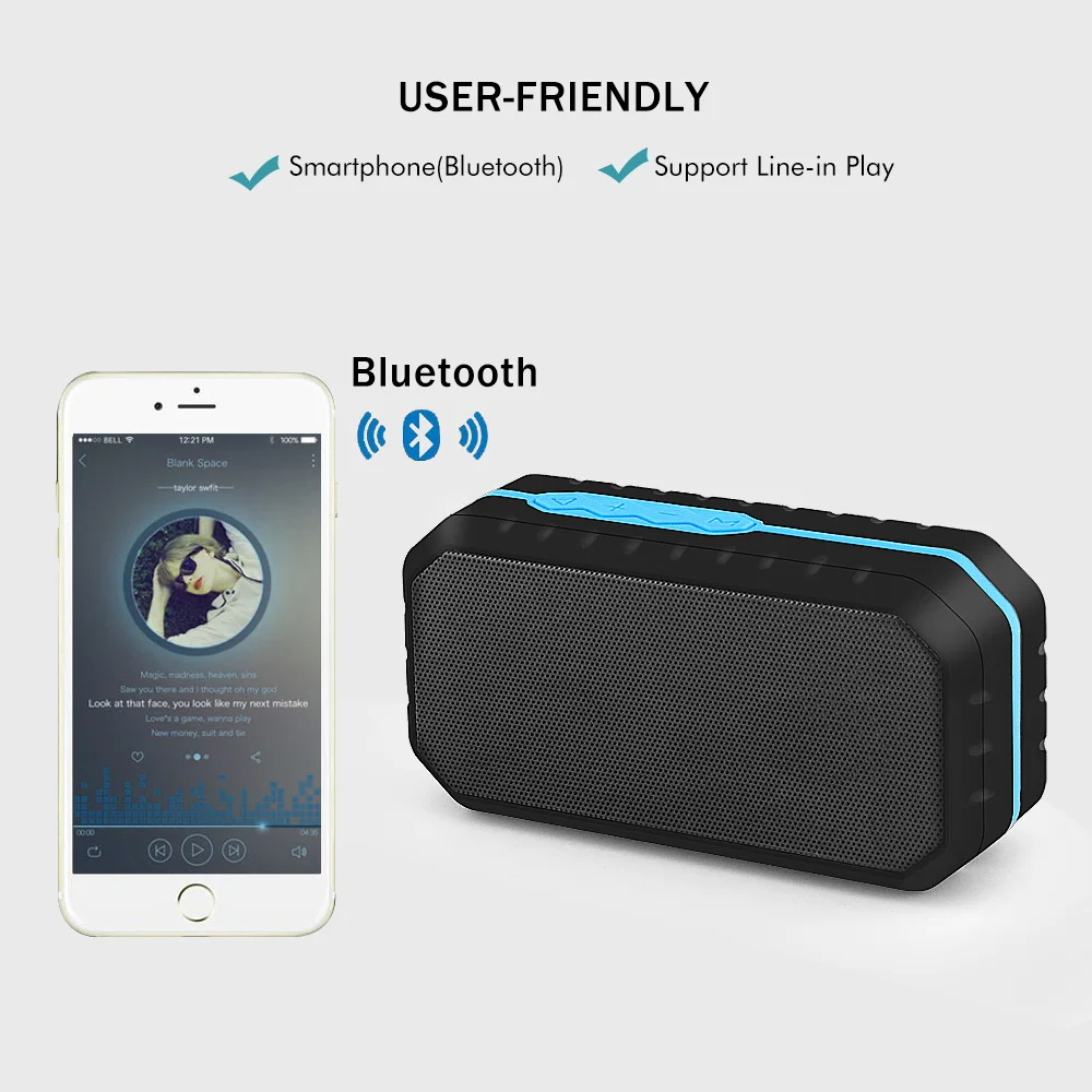 HENZIN портативный Bluetooth динамик Водонепроницаемый IPX6 мини 3D стерео беспроводной с