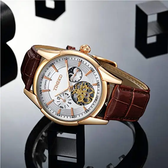 Мужские механические наручные часы Time100 автоматические спортивные с кожаным