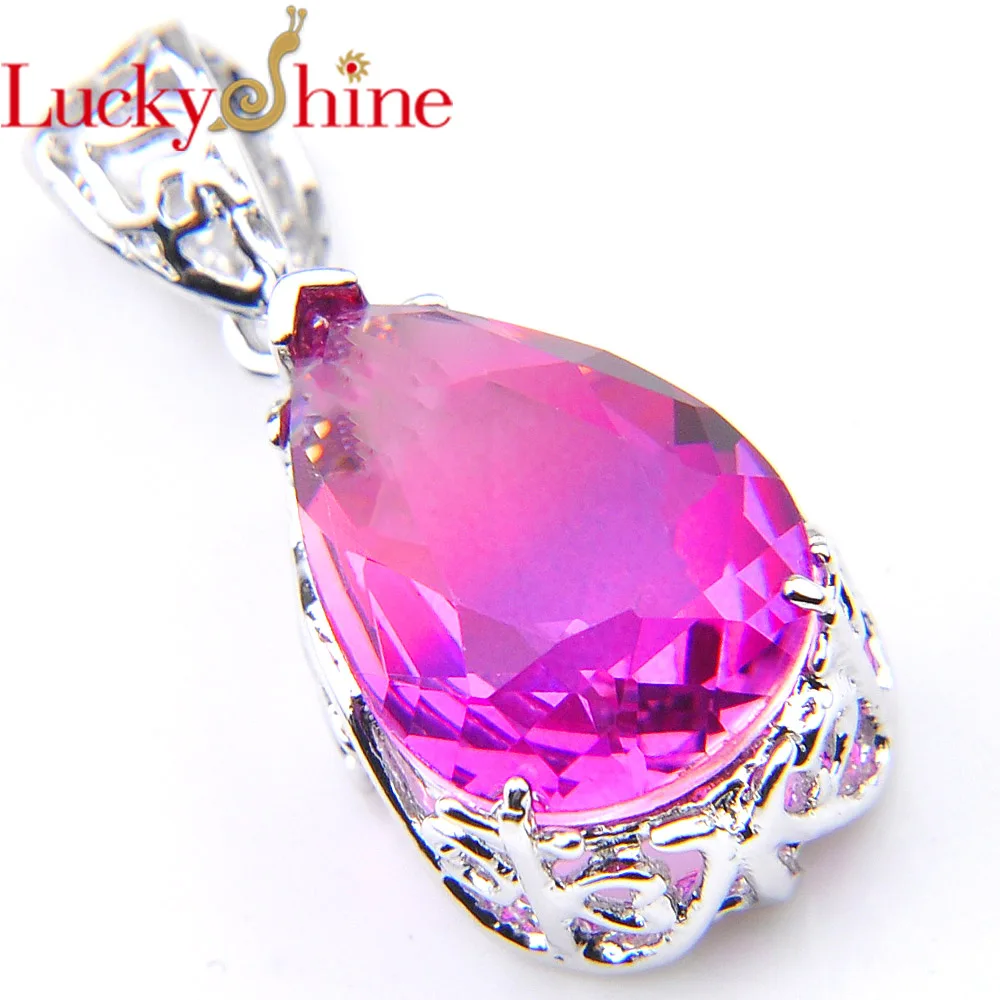 Luckyshine женское ожерелье с подвеской градиентным BI COLORED турмалиновым кристаллом и