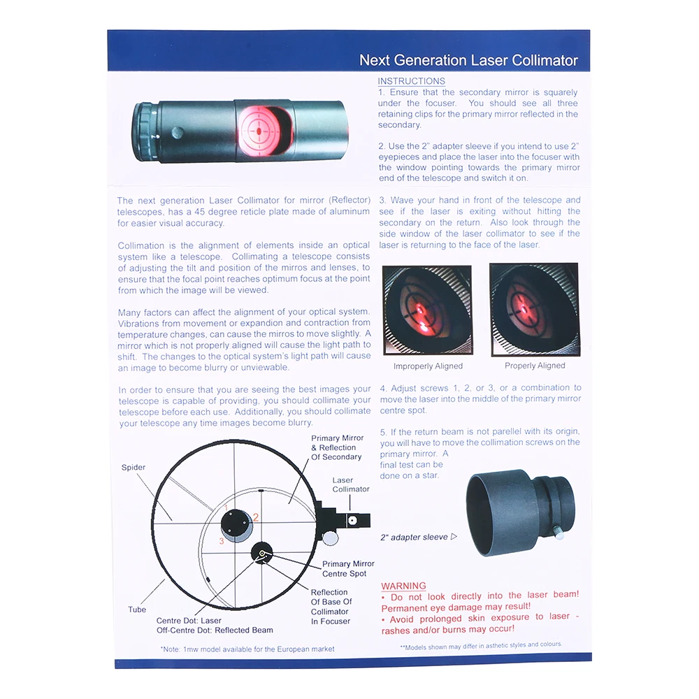 1.25IN Telescope Collimator 2INCH Adapter Reflector SCA Laser Collimation 7 Brightness Level Astronomical | Инструменты