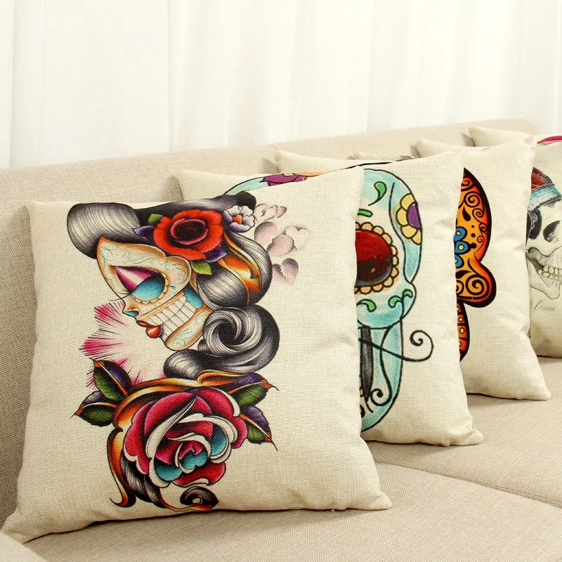 Модные череп голова для подушек из хлопка и льна декоративная наволочка
