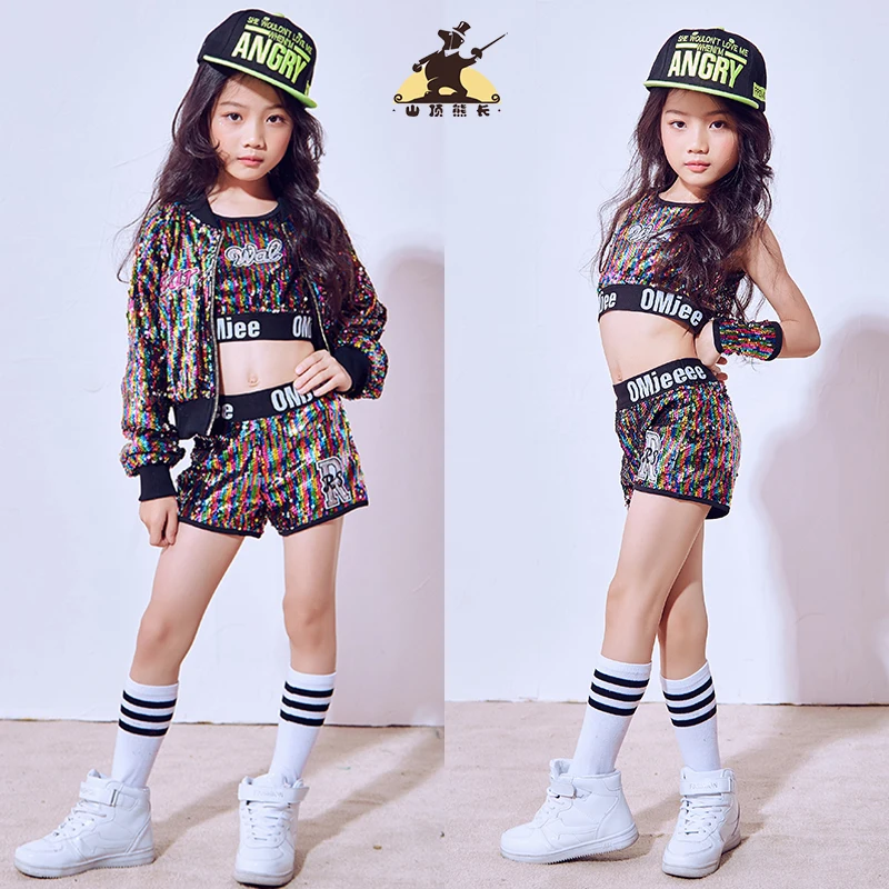 

Children's Girls Dance Performance Clothes Children's Children's Sequins Korean Street Dance Hip-Hop Jazz Performance Costumes