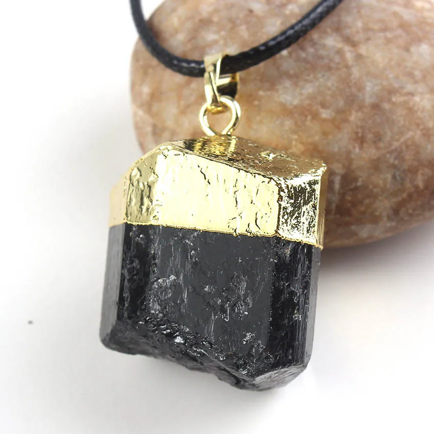 

100-Unique Light Yellow Gold Color Original Irregular Shape Black Tourmaline Pendant For Gift Jewelry