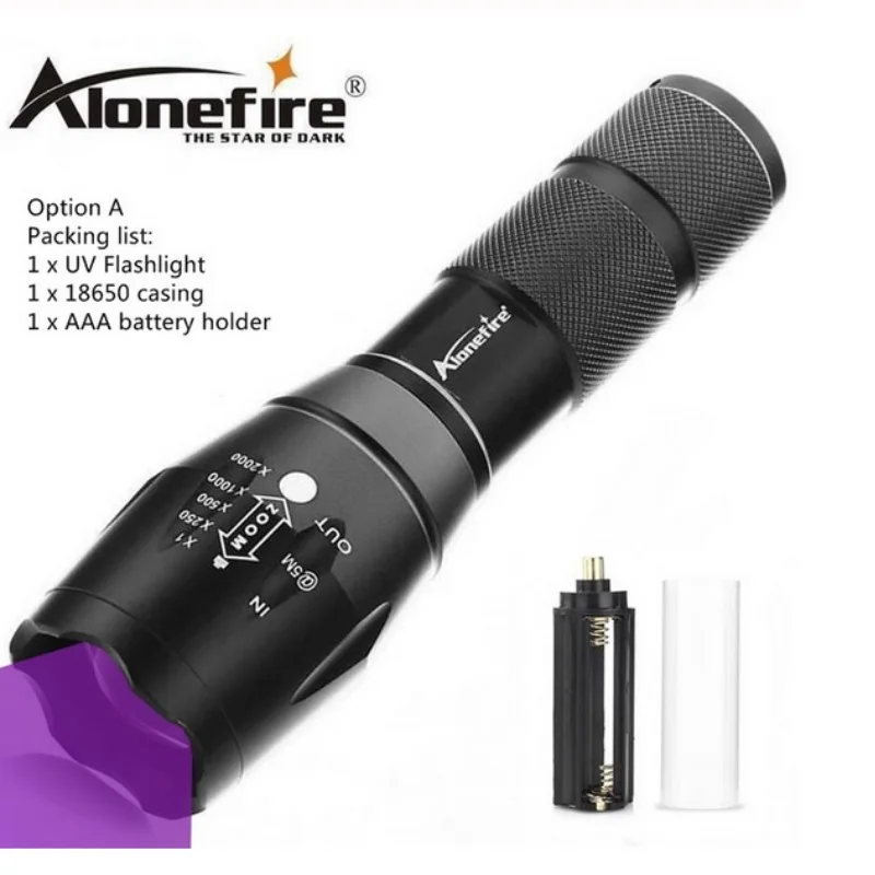 Ультрафиолетовый фонарик AloneFire E17 18650 нм с фокусировкой для невидимых пятен кошек