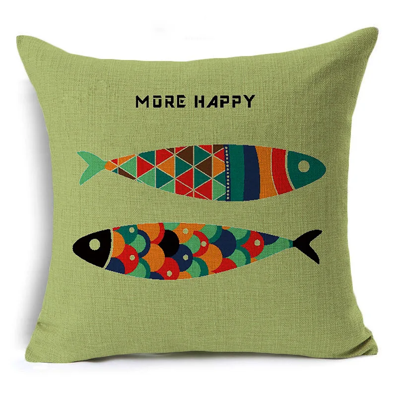Modern Living Room Fashion Cartoon Fish Cushion Cover 45x45cm Sofa Car Waist Pillow Flax Home Office Decor Pillowcase | Дом и сад