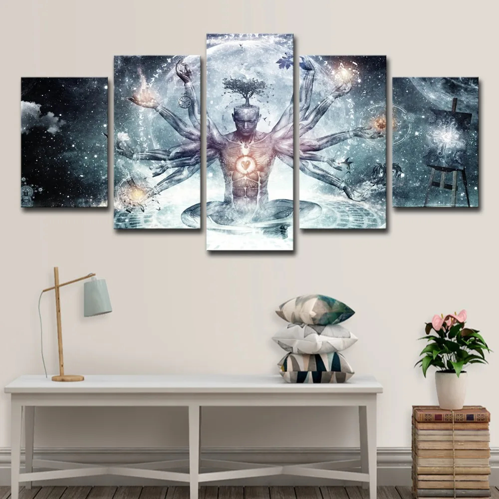 

Modern Canvas HD Prints Pictures Wall Art 5 Pieces Buddha Art Yoga Painting Tree Abstract Meditation Poster Home Decor Framework