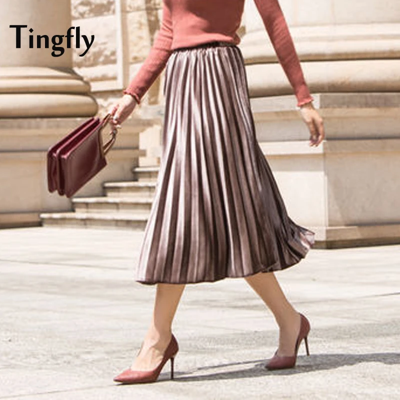 Женская плиссированная юбка Tingfly повседневная однотонная винтажная бархатная с