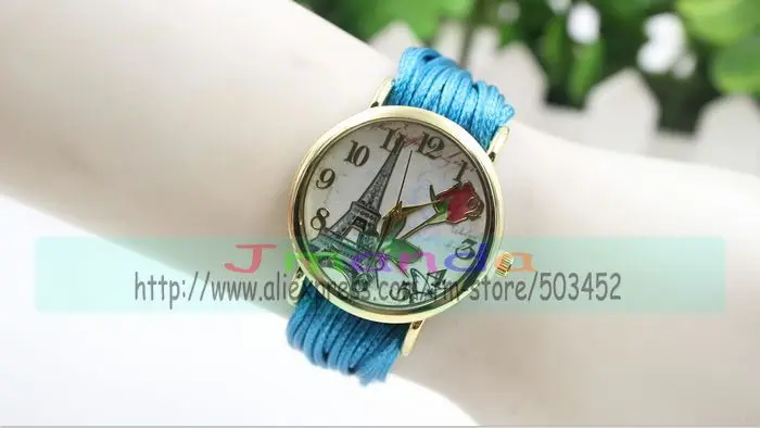 100 шт./лот часы с плетеным шнурком розовым цветком Эйфелевой башней женские