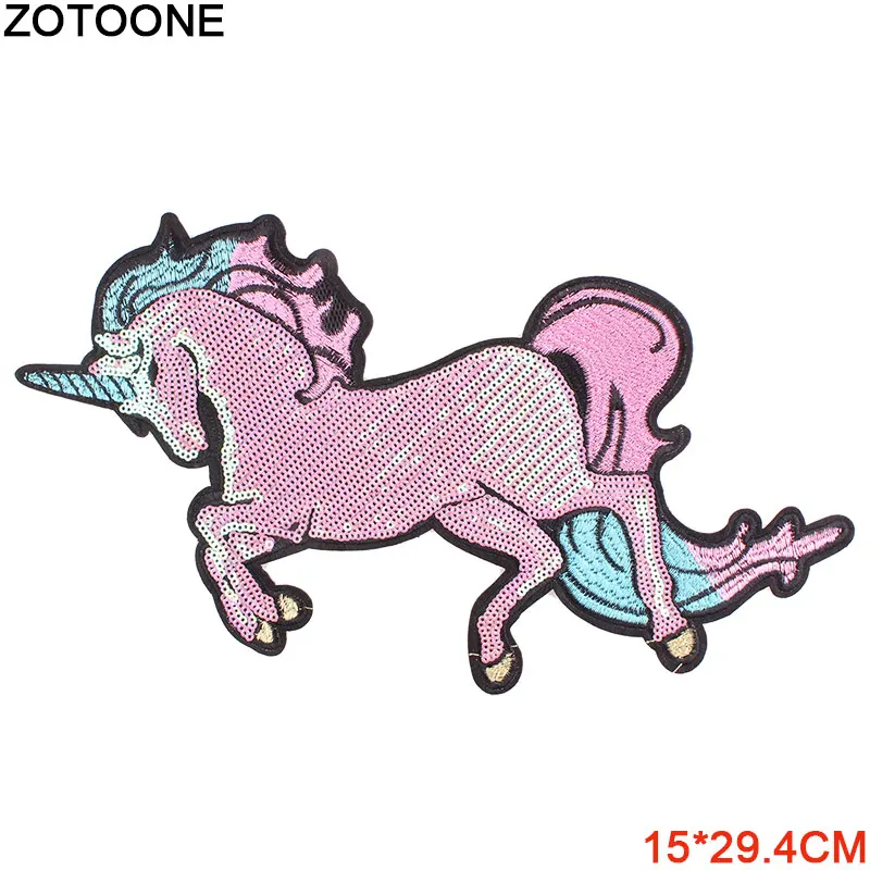Новинка большие розовые нашивки ZOTOONE с блестками в виде единорога для одежды