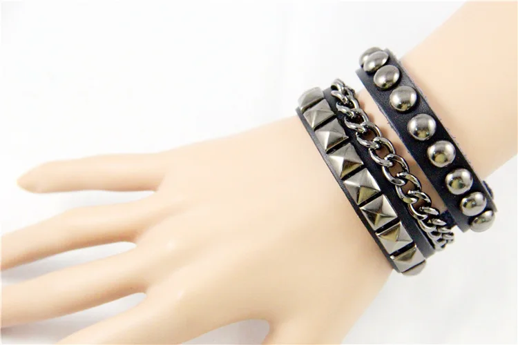 Панк стиль кожаный браслет с заклепками унисекс металлический рок ювелирные