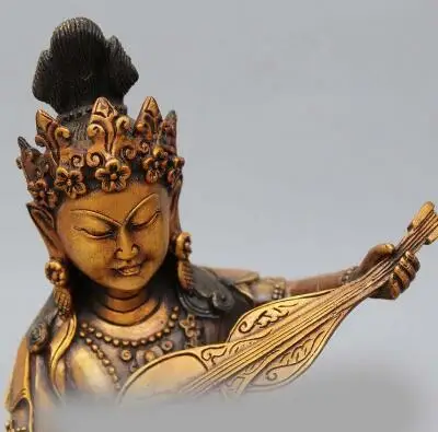 9 &quotТибет Буддизм классический Чистая Бронзовый Резные лютни Пипа Кван-Инь
