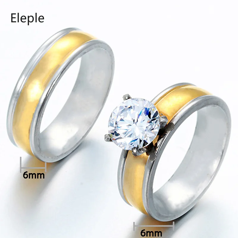 Eleple большое кольцо из нержавеющей стали с горным хрусталем для пары желтое