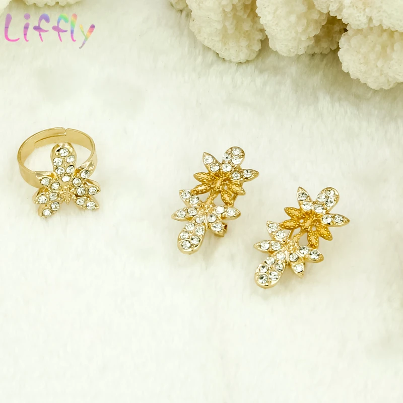 Luxury Dubai Jewelry Sets Bridal Jewelry Crystal Necklace Gold Ring Earrings Bracelet for Women Wedding Accessories Gifts