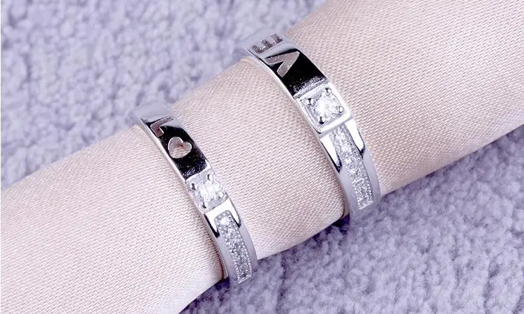 100% 925 sterling silver romantic love letter shiny crystal lovers`rings adjustable finger ring jewelry engagement gift cheap | Украшения и