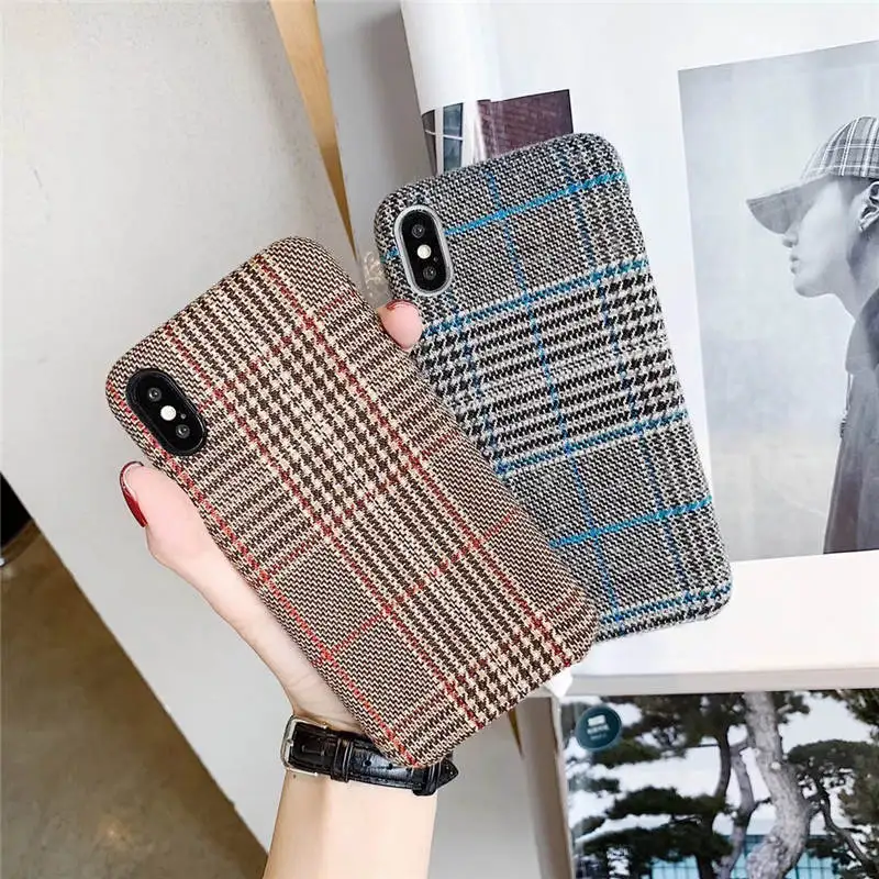 Fabric European And American Plaid For Iphone 66S 6P 78 78plus X Xs Xr Xsmax All-Inclusive Mobile Shell |