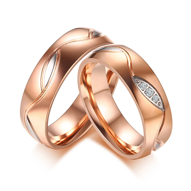 Engagement Ring for Women Men Cubic Zirconia Wedding Rose Gold-Color Stainless Steel Casamento Anel Jewelry | Украшения и
