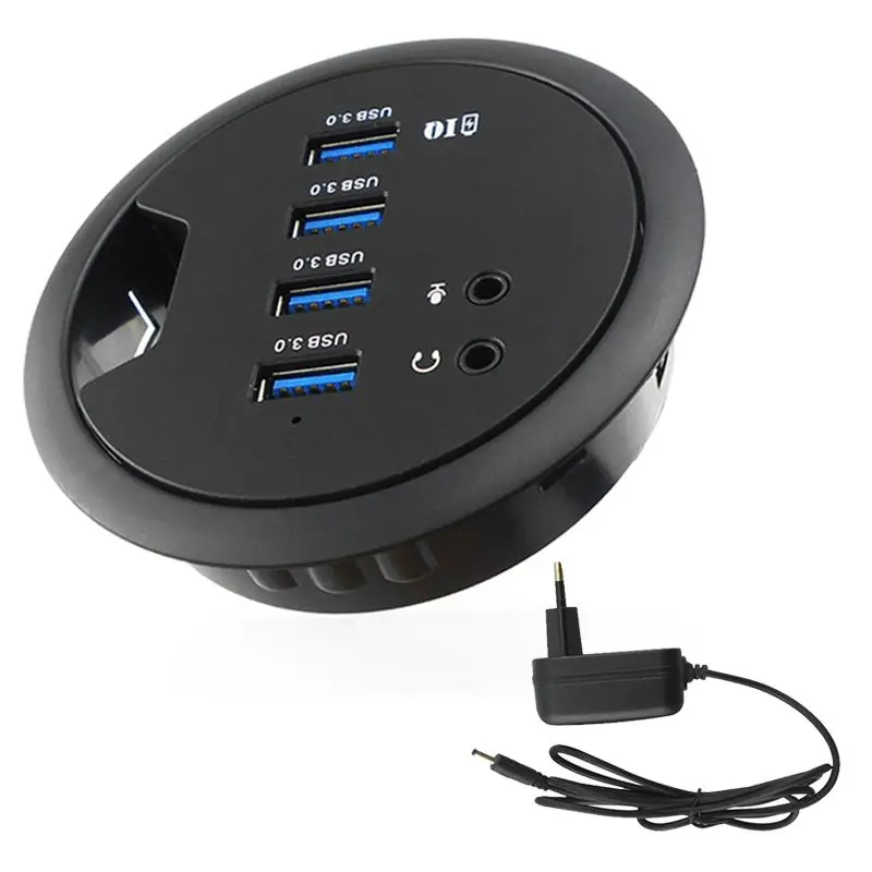 

New Mounting In-Desk 4 Ports USB 3.0 Hub High Speed External Expansion Adapter For Laptop PC Computer Tablet Charging Device