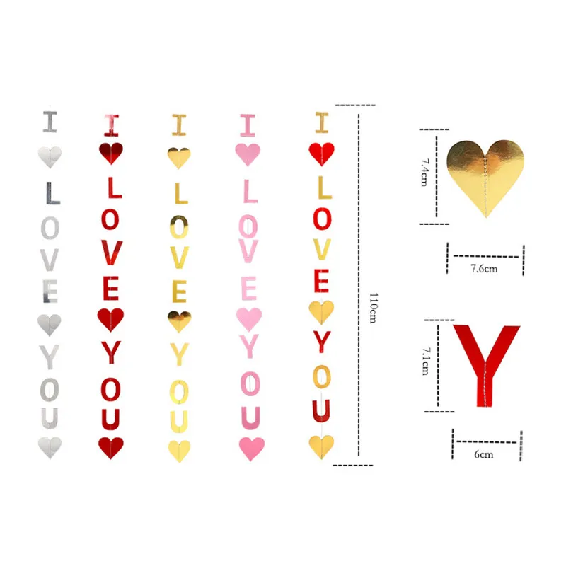 Chicinlife 1Set I Love You Glitter Garlands Bunting Wedding Party Hanging Banner Valentine's Day Balloon Pendant Decor Supplies | Дом и