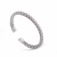 new fashion simple silver braided charm cuff bracelets men women jewelry casual chain round charm bracelets bangles
