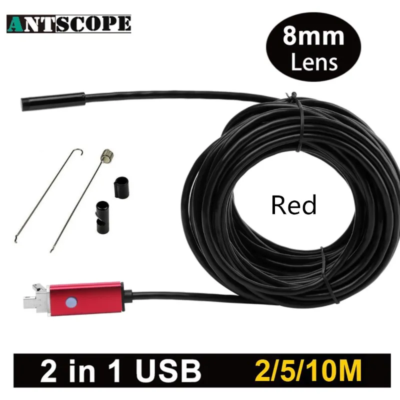 Antscope 2 в 1 USB Android эндоскоп камера м/5 м/10 м ПК и 8 мм телефоны бороскоп змея трубка