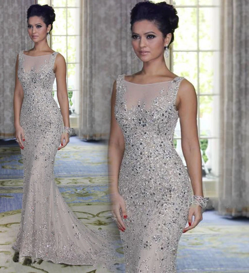 

Vestido de festa сексуальные новые платья для выпускного вечера 2017 иллюзия совок шеи без рукавов длиной до пола Тюль с бусинами кристаллами вечерн...