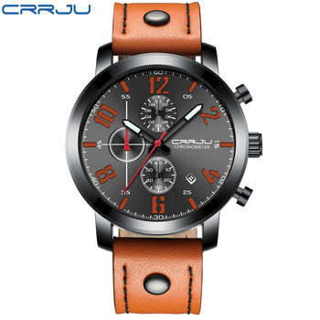 relogio masculino CRRJU Watch Men Military Quartz Mens Watches Top Brand Luxury Leather Sports Wristwatch Date Clock Chronograph