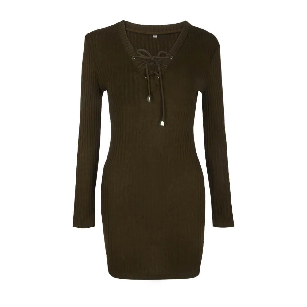 Women Winter Long Sleeve soft and comfortable Knitted BodyCon Sweater Dress L50/0126
