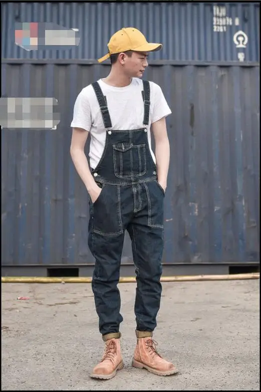 

M-2XL!Designer heavy suspender pants original street trend slacks slim jeans men's Japanese overalls pants