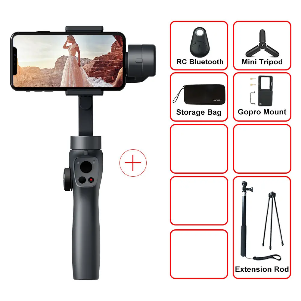 Funsnap Capture2 3 оси ручной карданный стабилизатор для смартфона samsung Iphone X XR 8 7 Gopro камера экшн eken 1 карданный комплект - Цвет: Option 3
