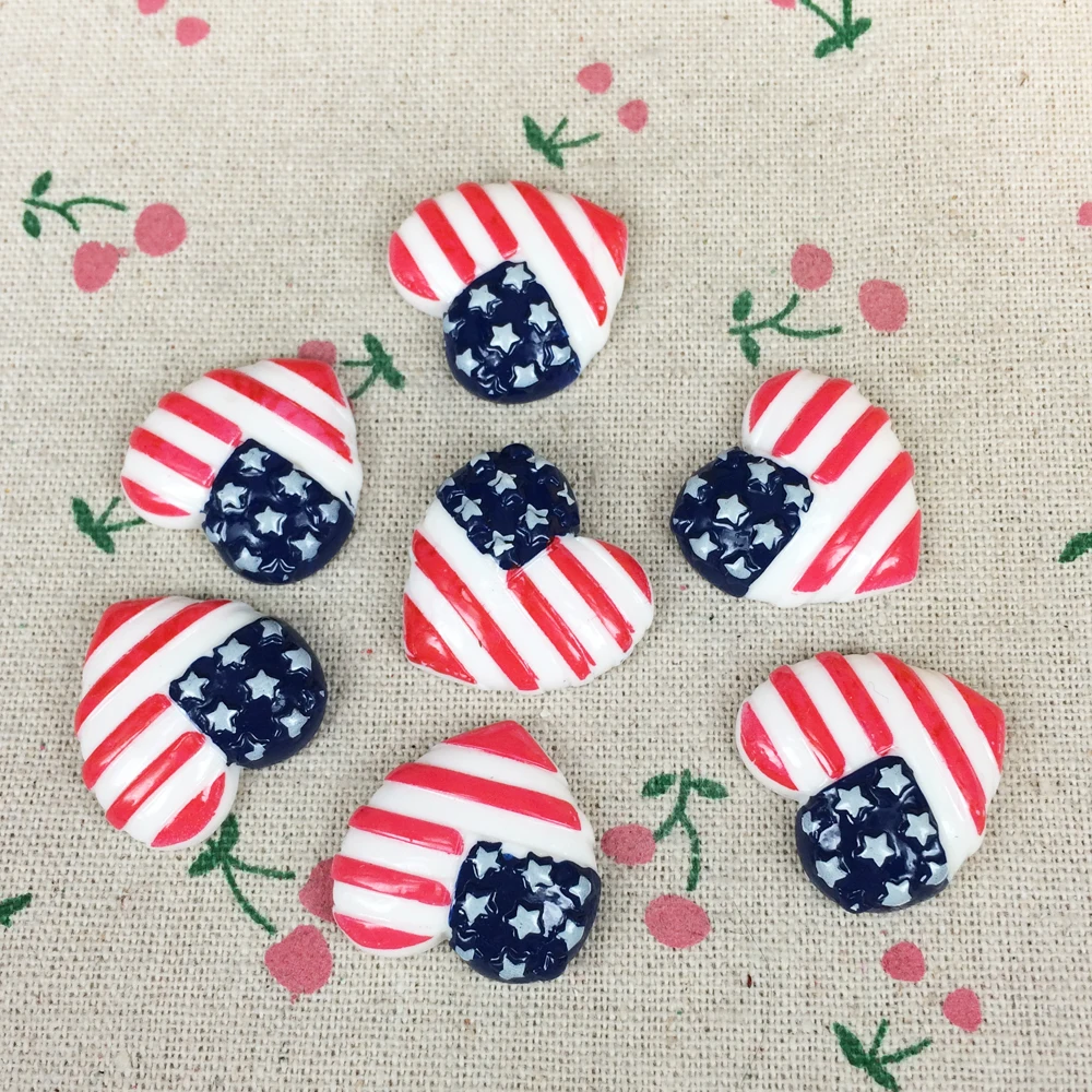 10 шт. Кабошон из смолы с плоской задней стороной в форме сердца печатный Флаг США